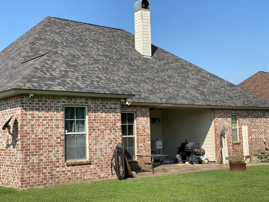 A completed shingle roof on a home in Lufkin, Texas
